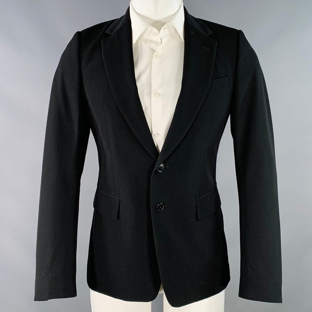 DRIES VAN NOTEN 36 Black Polyester Wool Single Breasted Notch Lapel Sport Coat